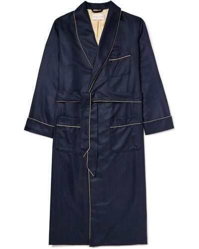 Pure Cashmere Shawl-Collar Robe with Braid Trim - Williams & Kent