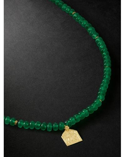 Ileana Makri Gold And Jade Beaded Pendant Necklace - Green