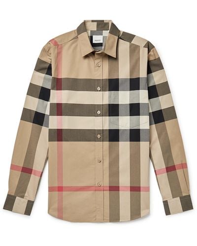 Burberry Slim-fit Checked Cotton-blend Poplin Shirt - Brown