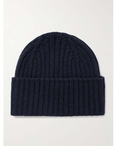 Drake's Beanie aus Wolle in Rippstrick - Blau