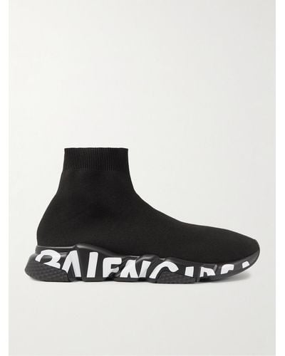 Balenciaga Speed Graffiti Logo-print Stretch-knit Sneakers - Black
