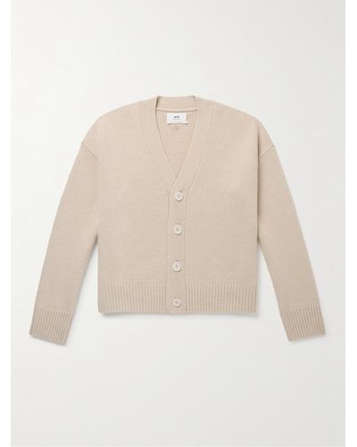 Ami Paris Wool And Cashmere-blend Cardigan - Natural