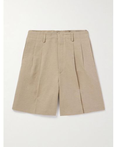 Loro Piana Joetsu weit geschnittene Shorts aus Twill aus einer Baumwoll-Leinenmischung mit Falten - Natur