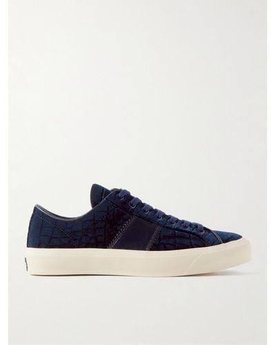Tom Ford Cambridge Leather-trimmed Croc-effect Velvet Trainers - Blue