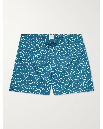 Sunspel Straight-leg Mid-length Printed Recycled Swim Shorts - Blue