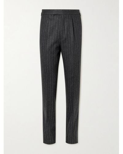 Kingsman Schmal zulaufende Anzughose aus Wolle mit Nadelstreifen - Grau