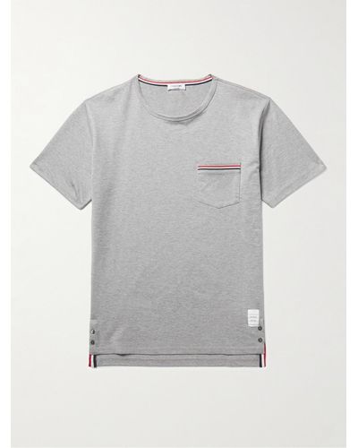 Thom Browne T-shirt slim-fit in jersey di cotone con finiture in gros-grain - Grigio