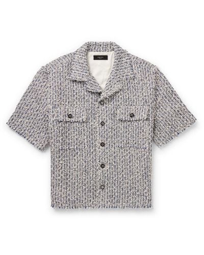 Amiri Camp-collar Frayed Cotton-blend Tweed Overshirt - Gray