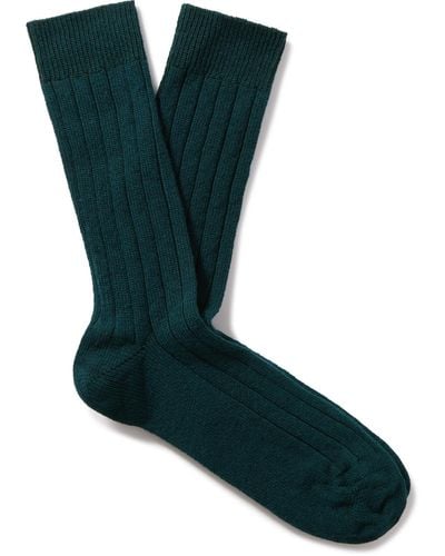 William Lockie Ribbed Cashmere-blend Socks - Green