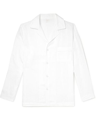 Loretta Caponi Camp-collar Linen Pajama Shirt - White