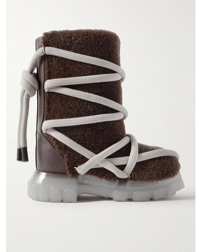 Rick Owens Lunar Tractor Leather-trimmed Shearling Boots - Brown
