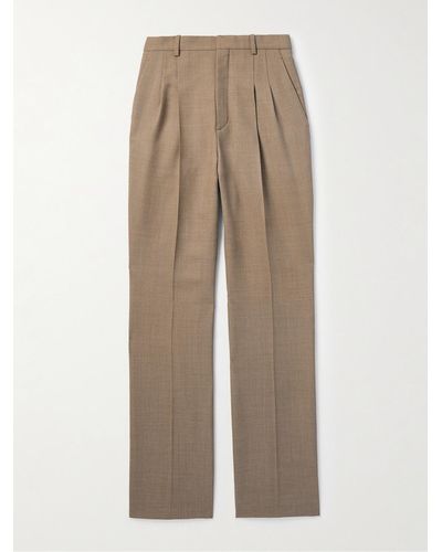 Saint Laurent Straight-leg Pleated Wool Suit Trousers - Natural
