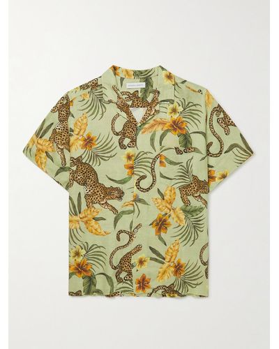 Desmond & Dempsey Camp-collar Printed Linen Pyjama Shirt - Green