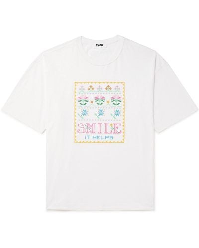 YMC Smile Embroidered Organic Cotton-jersey T-shirt - White