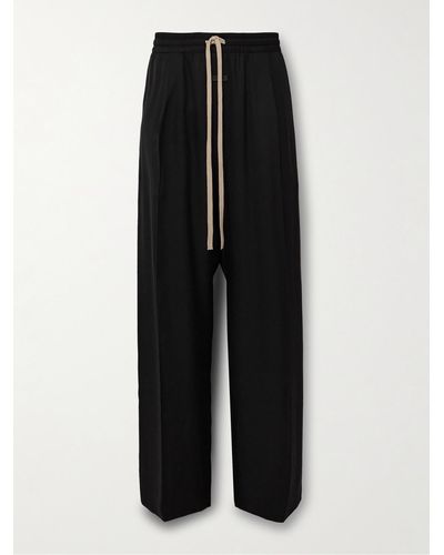 Fear Of God Wide-leg Logo-appliquéd Silk And Virgin Wool-blend Twill Drawstring Trousers - Black