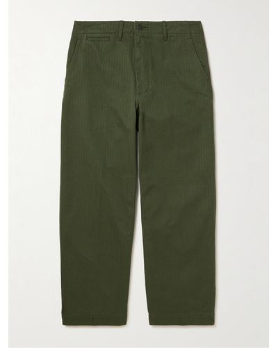 Beams Plus Straight-leg Herringbone Cotton Pants - Green