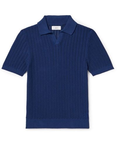 MR P. Open-knit Ribbed Cotton Polo Shirt - Blue