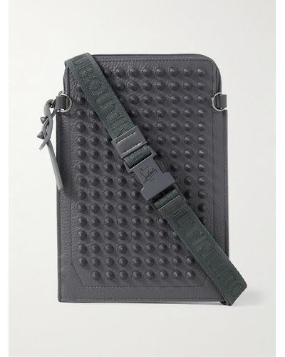 Christian Louboutin Studded Full-grain Leather Messenger Bag - Grey