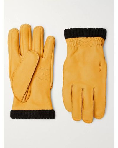 Hestra Primaloft Fleece-lined Full-grain Leather Gloves - Yellow
