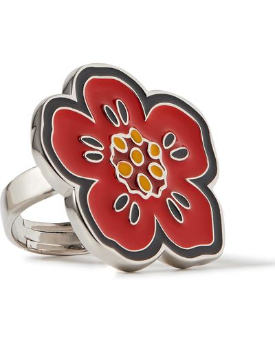KENZO Boke Flower Adjustable Silver-tone And Enamel Ring - Red