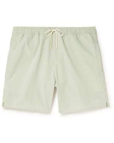 Saturdays NYC Timothy Straight-leg Mid-length Striped Seersucker Swim Shorts - White