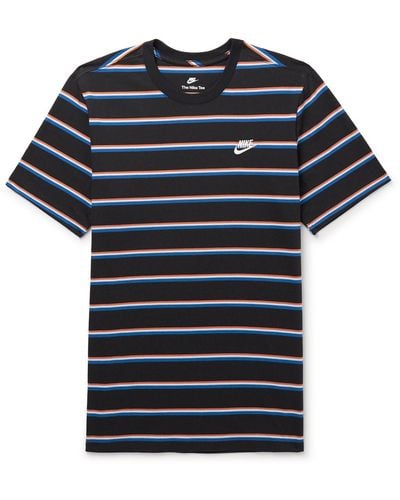 Nike Sportswear Club Logo-embroidered Striped Cotton-jersey T-shirt - Black