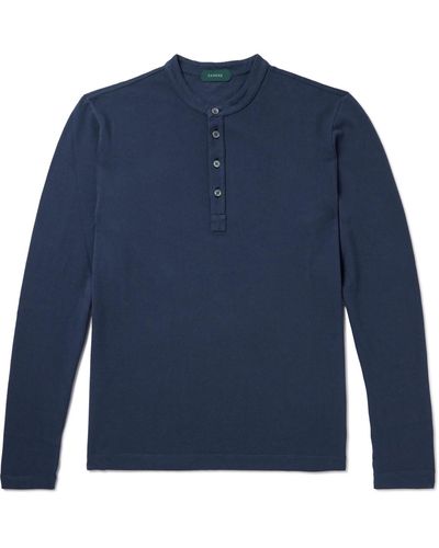 Incotex Zanone Garment-dyed Cotton-piqué Henley T-shirt - Blue