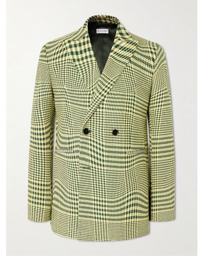 Burberry Double-breasted Houndstooth Wool-blend Blazer - Green