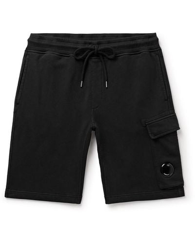 C.P. Company Slim-fit Straight-leg Logo-appliquéd Cotton-jersey Drawstring Cargo Shorts - Black