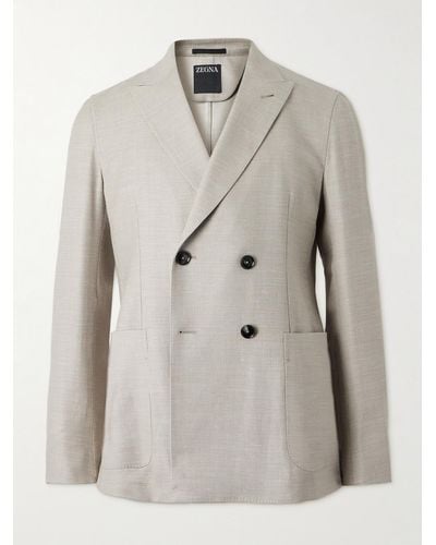 Zegna Double-breasted Woven Blazer - Grey