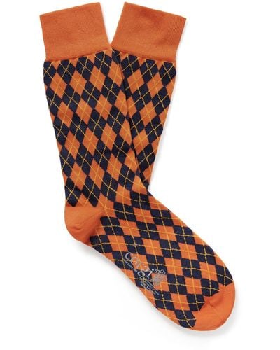 Kingsman Argylle Cotton And Nylon-blend Socks - Orange