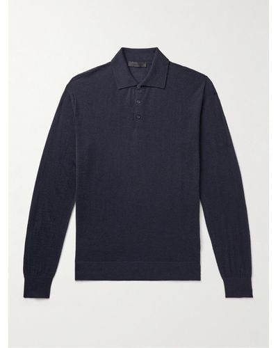 Saman Amel Slim-fit Cashmere And Silk-blend Polo Shirt - Blue