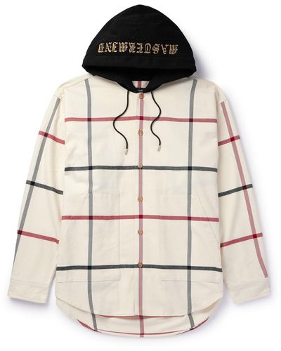 MASTERMIND WORLD Checked Logo-embroidered Cotton Hooded Overshirt - Natural