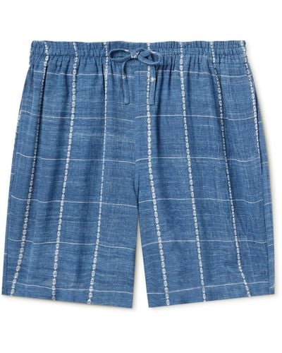 Kardo Straight-leg Checked Cotton Drawstring Shorts - Blue