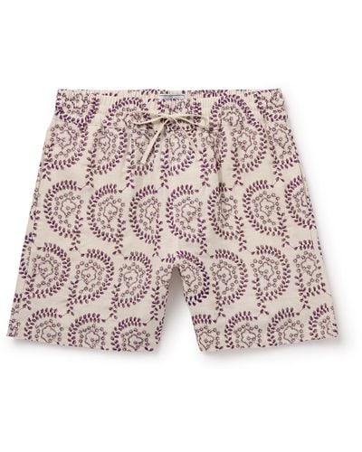 Portuguese Flannel Nature Straight-leg Embroidered Linen Drawstring Shorts - White