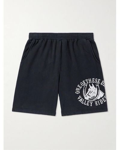 One Of These Days Valley Riders Straight-leg Logo-print Cotton-jersey Shorts - Blue