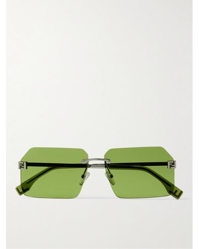 Fendi Occhiali da sole in metallo argentato con montatura quadrata a giorno - Verde