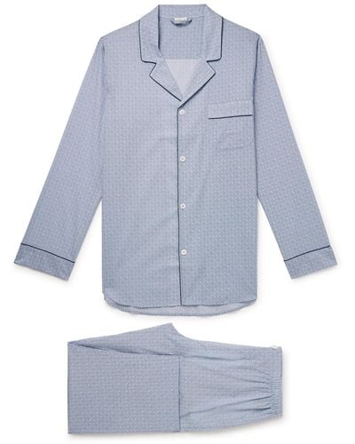 Zimmerli of Switzerland Camp-collar Printed Cotton-voile Pajama Set - Blue