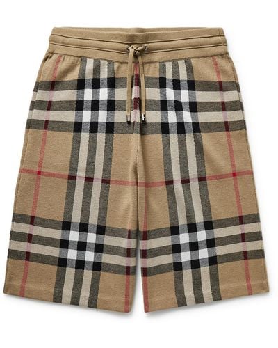 Burberry Straight-leg Checked Birdseye Silk And Wool-blend Drawstring Shorts - Natural
