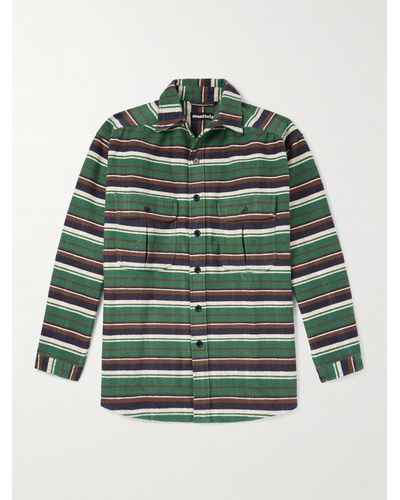 Monitaly Giorgio Striped Cotton-flannel Shirt - Green