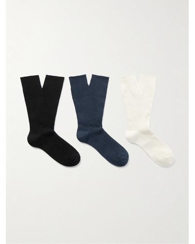 Anonymous Ism Three-pack Ribbed-knit Socks - Black