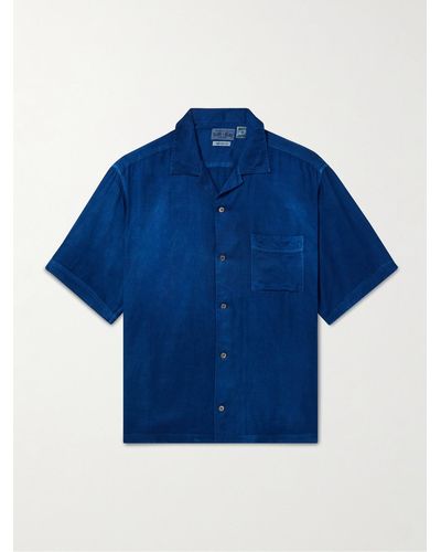 Blue Blue Japan Camicia in twill tinta indaco con colletto aperto - Blu