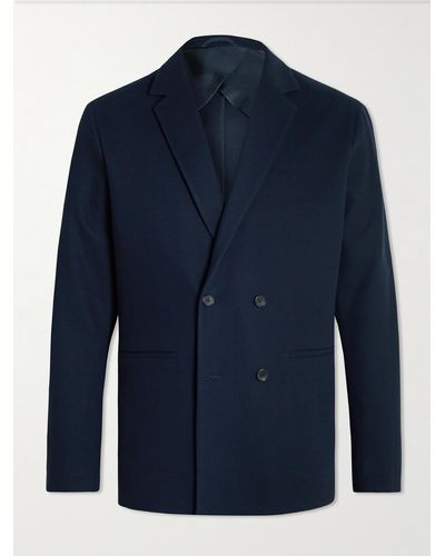 Sunspel Casely Hayford Reburn Double-breasted Waffle-knit Cotton-blend Suit Jacket - Blue