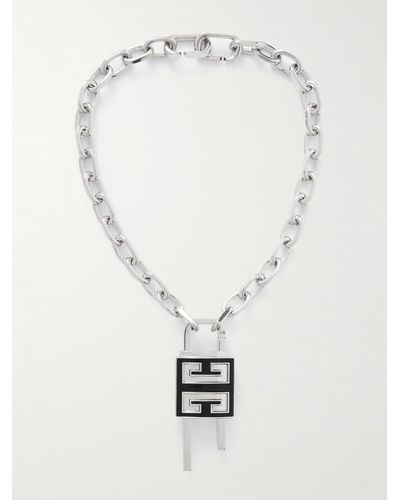 Givenchy Silver-tone And Croc-effect Leather Chain Necklace - White