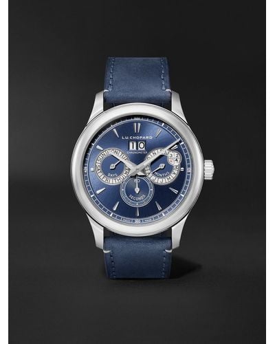 Chopard L.u.c Perpetual Twin Automatic Perpetual Calendar 43mm Stainless Steel And Nubuck Watch - Blue