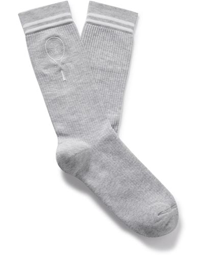Brunello Cucinelli Logo-embroidered Striped Ribbed Cotton-blend Socks - Gray