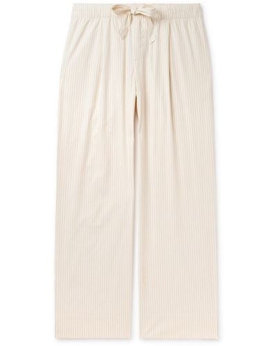 Tekla Birkenstock Straight-leg Pleated Striped Organic Cotton-poplin Pajama Bottom - Natural
