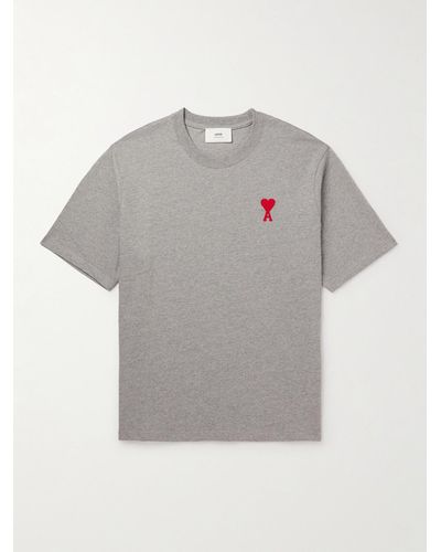 Ami Paris Logo-embroidered Cotton-jersey T-shirt - Grey