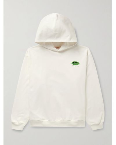 Marni Oversized Logo-print Cotton-jersey Hoodie - Natural