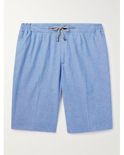 De Petrillo Straight-leg Cotton-chambray Drawstring Shorts - Blue